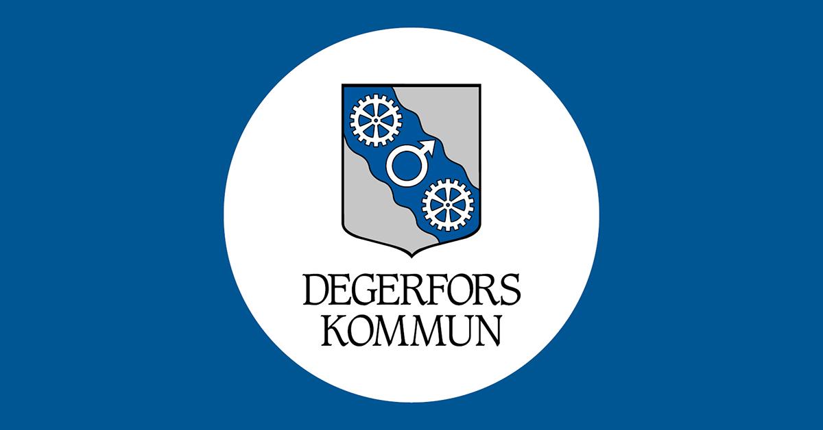 Degerfors kommuns logotyp på blå bakgrund.